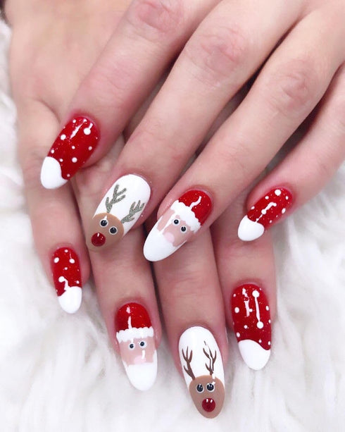 JMEOWIO 4 Sheets Christmas Glitter Nail Art Stickers Decals Self-Adhesive Pegatinas Uñas Snowflake Xmas Winter Holiday White Cute Elk Nail Supplie...
