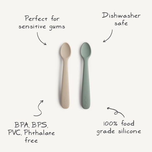 mushie Silicone Baby Feeding Spoons | 2 Pack (Dried Thyme/Natural)...