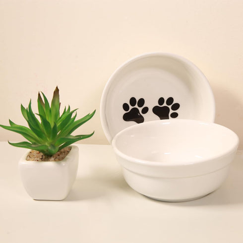 5" Ceramic Cat Bowl with Paws Pattern, Cat Food Bowl for Food and Water, Healthy Cat Dishes for Indoor Cats and Small Dogs, Dishwasher Safe & Micr...