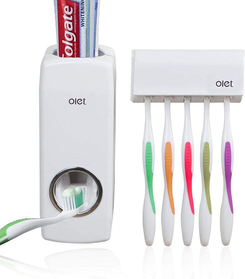 Hands Free Toothpaste Dispenser Automatic Toothpaste Squeezer with 5 Toothbrush Holds,No Power Required(White)...