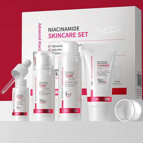 Niacinamide Skincare Set: 4pcs Beauty Kit with Cleanser, Toner, Serum, & Facial Cream - Hydrates & Evens Skin Tone - TSA-Friendly Travel Sizes, Pe...