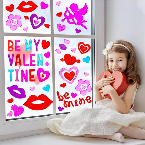 XIMISHOP 6pcs Valentine's Day Gel Window Clings,Valentine's Day Window Clings Sticker for Valentine's Day Window Decors...