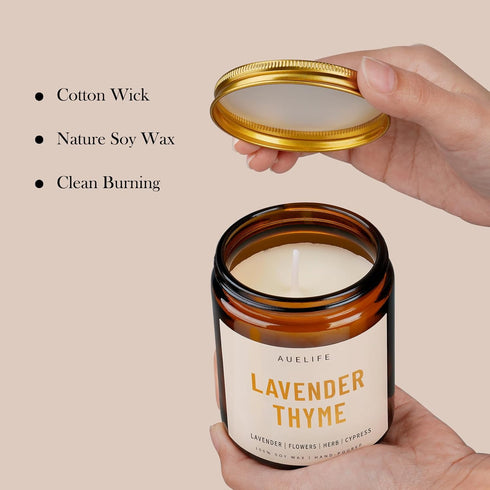 Scented Candles for Home - Lavender & Thyme Scented Candle | Aromatherapy Candles, Soy Candles for Home Scented, 7oz Amber Jar Candles Gift for Wo...