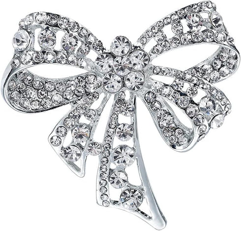 1 Piece Brooch Pin Bow Brooch Rhinestone Bow Brooches Bowknot Brooch Pin Vintage Fashion Jewelry Accessories, Silver...