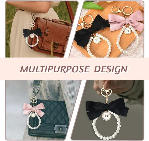 Bow Keychain Pearl Wristlet Keychain for Women Girls Cute Keychain Accessories for Women Pearl Chain Keychain for Purse Bags...