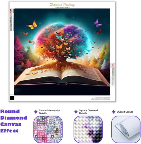 Life Tree of Book 5D Diamond Painting Kits for Adults, DIY Diamond Art Life Tree of Book Diamond Painting Kits Full Drill Crystal Rhinestone Embro...