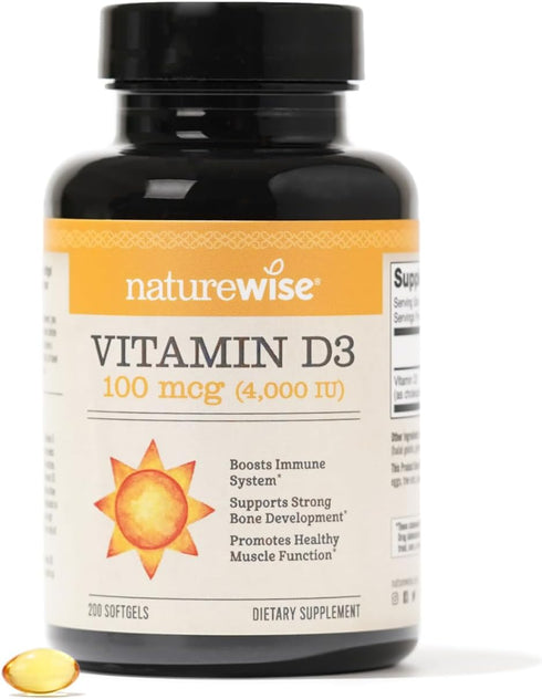 NatureWise Vitamin D3 4000iu (100 mcg) Healthy Muscle Function, and Immune Support, Non-GMO, Gluten Free in Cold-Pressed Olive Oil, Packaging Vary...