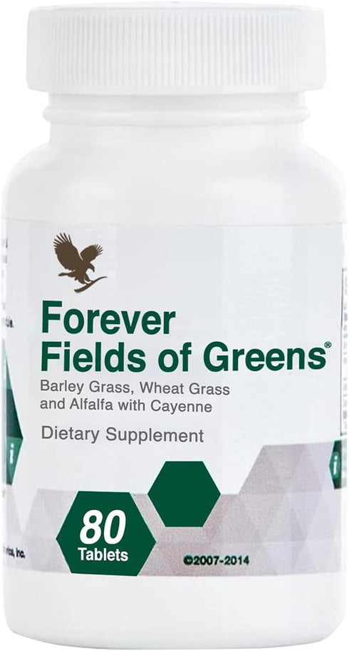 Forever Living - Fields of Greens, Green Superfood Supplement with Barley Grass, Wheat Grass, and Alfalfa to Cleansing and Alkalizing, 80 Tablets...