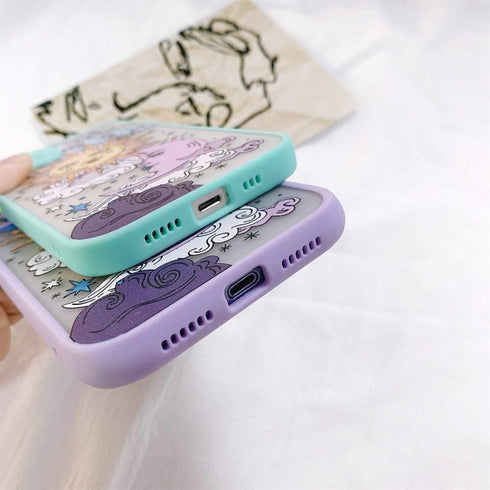 Ownest Compatible with iPhone 12 Pro Max Case for Clear Frosted PC Back 3D Sun Moon Cartoons Girls Woman and Soft TPU Bumper Silicone Slim Case fo...
