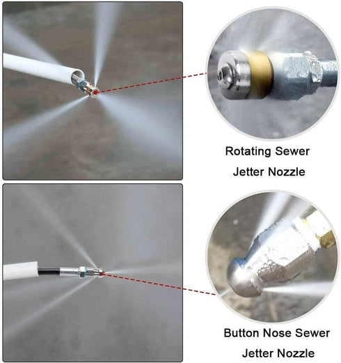Pressure Washer Sewer Jetter Nozzles 5000PSI 3 pieces Drain Cleaning Nozzle Tips Kit Pointed Button Nose Rotating Jetting Sewer Nozzle with 1/4” N...