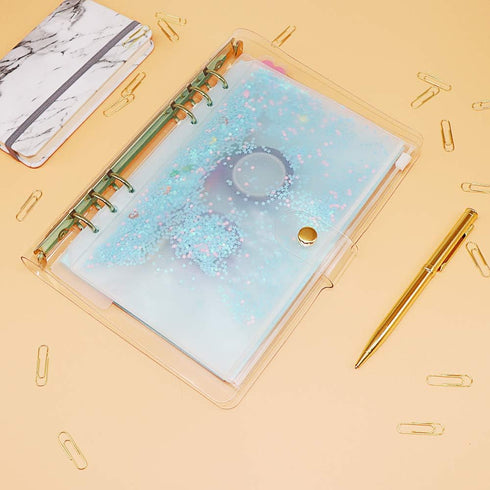 A5 6-Ring Clear PVC Binder Planner Cover Gold Rings Loose Leaf Notebook Binder Transparent Refillable Notebook Shell Protector (Clear PVC Style Go...
