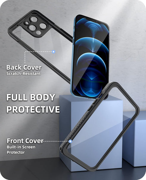 WIFORT for iPhone 12 Pro Max Waterproof Case Built-in Screen Protector Water Resistant Cover Protective Drop Protection Hard, Shockproof Full Body...