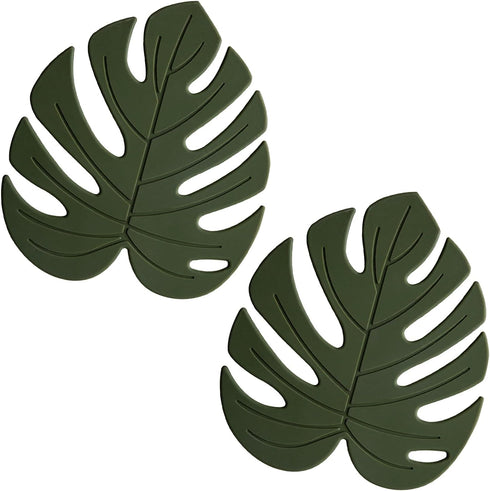 Silicone Trivet Mat Set of 2, Monstera Pot Holders for Hot Pots and Pans, Soft Rubber Multi-Use Trivets for Kitchen Countertops, Tables, Non Slip ...