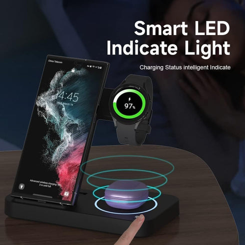 MOSHOU Wireless Charging Station with Blue Light for Samsung, Fast Charger Dock for Galaxy S22 S21 S20 S10/Note 20 10 9/ Z Flip Fold 4, Galaxy Wat...