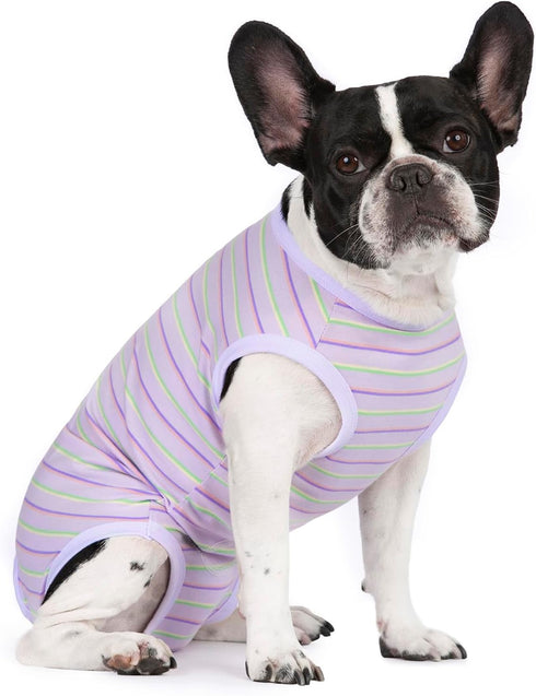 Puppy Striped Recovery Suit for Female Male Dogs Cats,Zip Up Dog Onesie Recovery Shirt Abdominal Wounds,Professional Spay Neuter Dog Pet Bodysuit ...