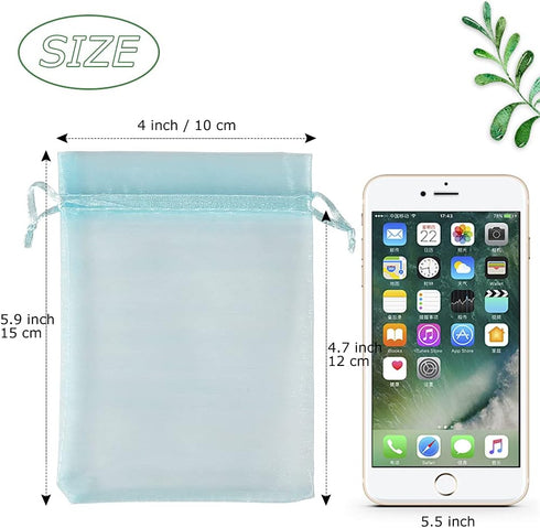 HRX Package 100pcs Organza Favor Bags 4 x 6 inch, Light Blue Mesh Bags Drawstring Sheer Jewelry Pouches for Small Gift Baby Shower Party Candy...