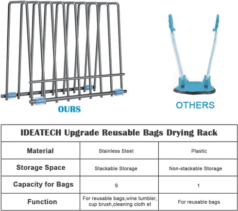 IDEATECH Reusable Silicone Bags Rack, Drying Rack for Storage Bags, Stainless Stand for Reusable Freezer Bags, File Organizer Desktop Storage Book...