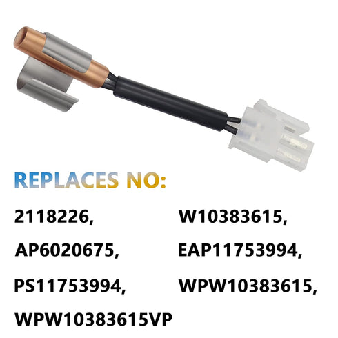 Sikawai W10383615 Refrigerator Thermistor with Clip Fit for Whirlpool Refrigerator Replaces WPW10383615VP 2118226 AP6020675 PS11753994