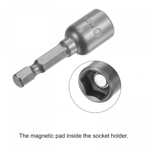 2Pcs 1/4 Quick-Change Hex Shank, 10mm (3/8-Inch) Magnetic Nut Setter Driver Drill Bit, 1.89 Inch Length, Metric for Machine Maintenance, Furniture...