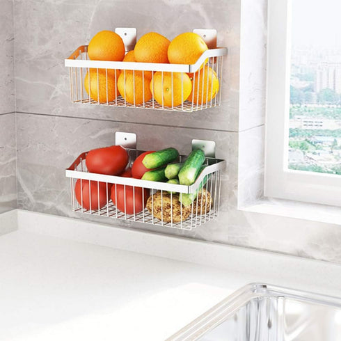 Kitchen Storage Metal Wire Fruit Basket - SUS304 Stainless steel Organizer Storage Bin Baskets for Bathroom - Space Saving Design for Pantry Organ...