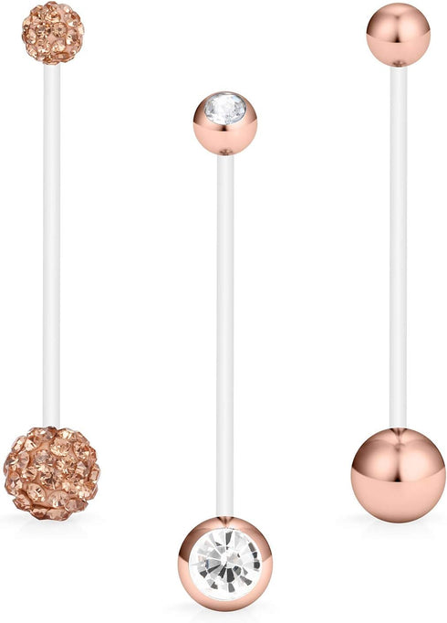Hoeudjo 14G 1 1/2 Inch CZ Sports Pregnancy Maternity Flexible Bioplast Long Belly Button Rings Navel Retainer Body Piercing Set of 3...