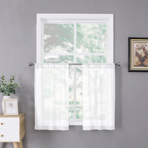 Tollpiz Sheer Tier Curtain Linen Textured Half Kitchen Curtains Sheer Light Filtering Rod Pocket Voile Small Curtains for Bathroom, 25 x 36 inches...