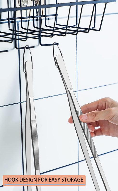 JETKONG 2 Pcs 12'' Curved Kitchen Tweezers Stainless Steel Long Tweezer Tongs Professional Chef Tweezers for Cooking, Grilling and BBQ (Silver)...