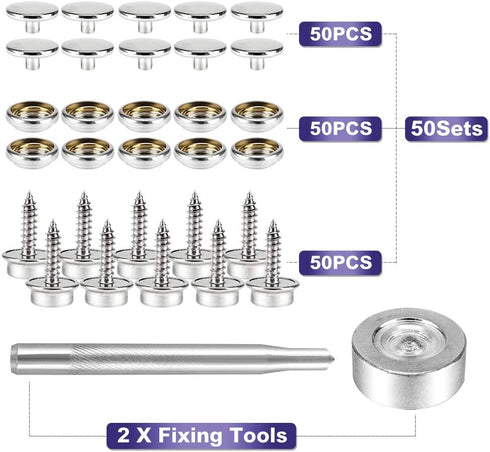 150 PCS Canvas Snap Kit with 2 Pcs Setting Tool, Marine Grade Stainless Steel 3/8" Socket Canvas Snap Button Fastener Kit and Upholstery Boat Cove...