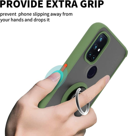 TJS Compatible with OnePlus Nord N10 5G Case, with Tempered Glass Screen Protector, Metal Ring Magnetic Support Kickstand Heavy Duty Protector Pho...