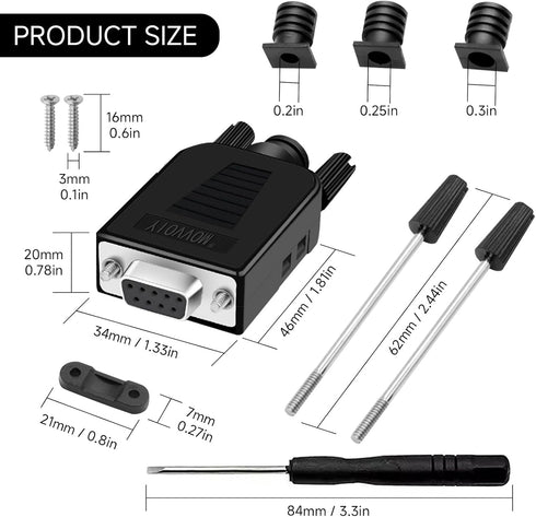 DB9 Female Breakout Connector, 9PIN Port Solderless RS232 D-SUB RS485 Serial Adapter, Solderless Module Board with Screw Terminals, Case, Long Bol...