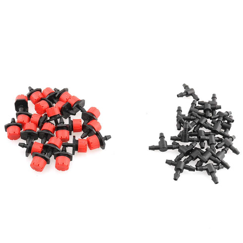 Irrigation Dripper 50PCS Adjustable Drip Irrigation Sprinkler with 50PCS 1/4 Inch Irrigation Tee Drip Irrigation Kit for Misting Watering Plant Co...
