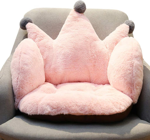 Holiberty Cute Crown Chair Cushion - Foam Stuffed Desk Seat Pad for Waist Support and Backrest - Warm Comfort Plush Pillow for Winter, Girls Dorm,...