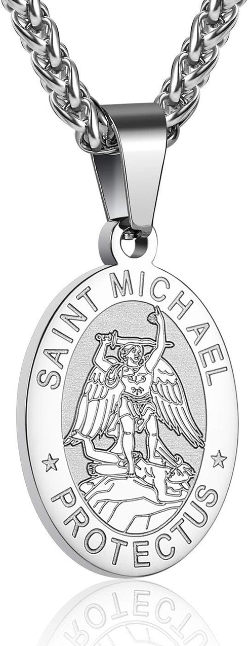 P. BLAKE Oval Saint Christopher/Michael/Joseph/Jude/Virgin Mary/Joseph/Francis/Patrick/Anthony/Benedict/Thomas Necklace for Men Women, Stainless S...