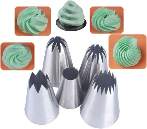 Piping Tips Large Pastry Tips Set,Cake Cream Decorating Tips for Frosting,Icing Piping Nozzle For Cupcakes Cakes Cookies(1A,1C,1E,356,9FT)...