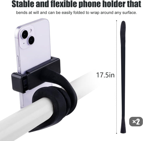 2pcs Stroller Phone Holder, Flexible Cell Phone Stand Stroller Cell Phone Mount with Anti-Slip Arm Grip Alloy Phone Clamp for Stroller Handlebar D...