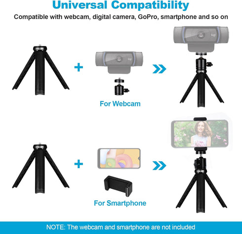NexiGo Lightweight Mini Tripod for Camera/Phone/Webcam, Extendable Stand, for NexiGo Logitech Webcam C920 C922 C925e C922x C930e C930 C615 Brio an...