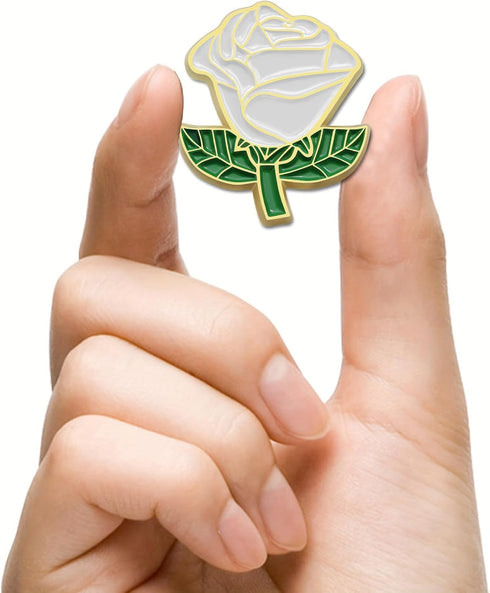 12/50/100Pcs White Rose Pins Bulk 1.2“ - Valentine's Day Flower Enamel Lapel Pin Brooch Badge Gifts For Men Women Clothes Bags Hats...