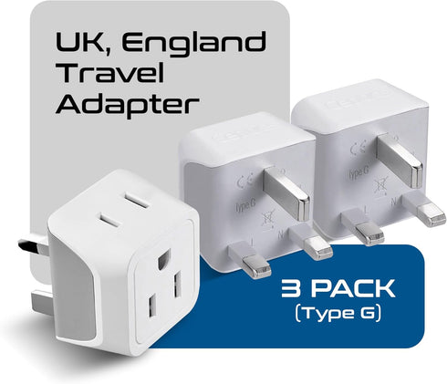 Ceptics UK Travel Plug Adapter, 2 in 1 Type G Adapter, US to UK Adapter, Ireland, Dubai Travel Adapter with Dual USA Inputs, CE, RoHS - HK Outlet ...