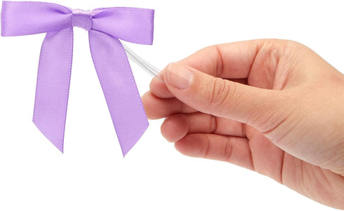Bright Creations 100 Pack Purple Twist Tie Bows for Treat Bags, 3" Small Satin Ribbons for Craft Decoration, Gift Wrap, Themed Party Favors, Baked...