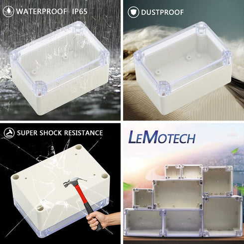 LeMotech ABS Plastic Junction Box Dustproof Waterproof IP65 Electrical Enclosure Box Universal Project Enclosure Grey with PC Transparent Clear Co...