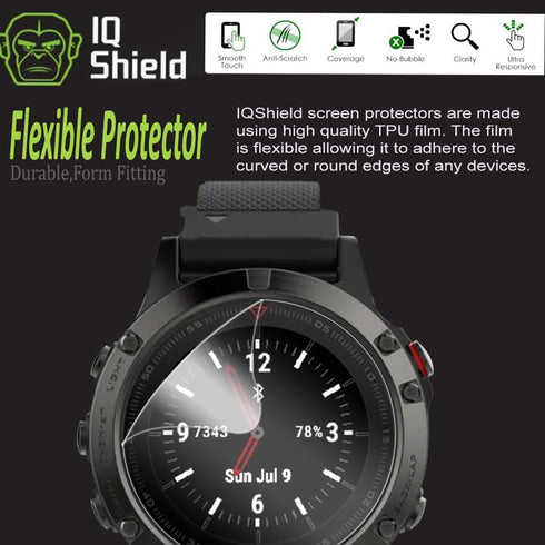 IQShield Screen Protector Compatible with Garmin Fenix 5 / Garmin Fenix 5 Plus (6-Pack) Anti-Bubble Clear TPU Film...