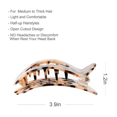 Flat Hair Clips for Women Flat Claw Clips for Medium Thick Hair Tortoise Flat Clips for Hair Medium Hair Clips Strong Grip, Comfortable Curved for...