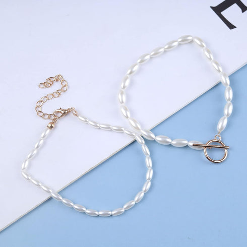 Boho Layered Pearl Ankle Bracelet White Pearl Toggle Ankle Bracelet Vintage T Bar Anklet Bracelet Baroque Pearl Foot Chain Jewelry for Women...
