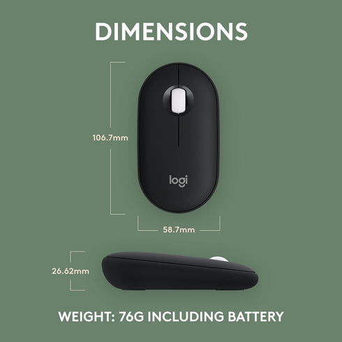 Logitech Pebble Mouse 2 M350s Slim Bluetooth Wireless Mouse, Portable, Lightweight, Customizable Button, Quiet Clicks, Easy-Switch for Windows, ma...