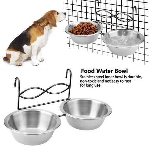 Owlike Stainless Steel Dual Hanging Food Water Bowl Feeder with Hook for Cat Pet Dog Puppy Crate Cage...