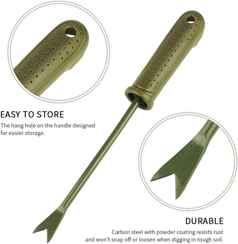 Garden Weed Puller Tool Hand Weeder Tool with Ergonomic Handle Stainless Steel Straight Weeder 10.63inch Weed Removal Deeper Digging Sharp V Garde...