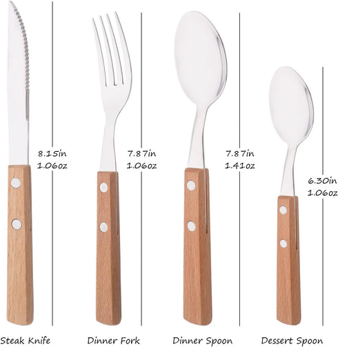 Steak Knives Set of 8 - Wooden Handled Serrated Steak Knives - Uniturcky Stainless Steel Dinner Knife with Wood Handle - 8.15 Inch Wooden Square H...