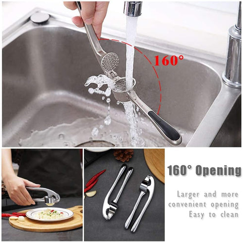 Garlic Press, Stainless Steel Garlic Press Tool with Cleaning Brush and Silicone Garlic Peeler 3 Pcs By Lechay...