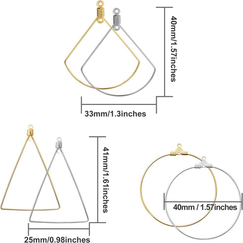 120 pcs Stainless Steel Beading Hoop Earring Finding Earring Components,Triangle Earring Scallop Earring Round Hoop Earring for DIY Jewelry Making...
