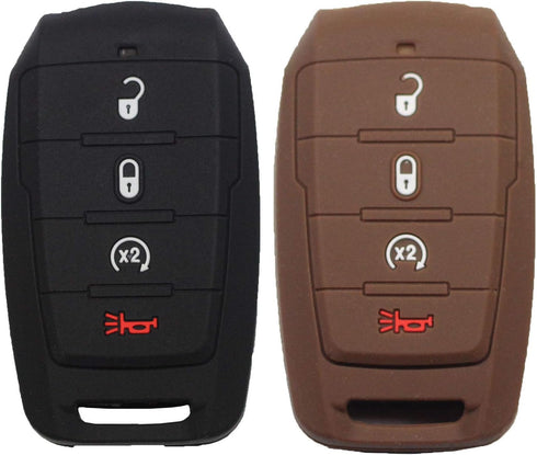 2pcs 4 Buttons Silicone Rubber Remote Smart Key Fob Case Cover Keyless Protector Holder Compatible with Dodge Ram 1500 2019 2020 2021 2022 Black B...